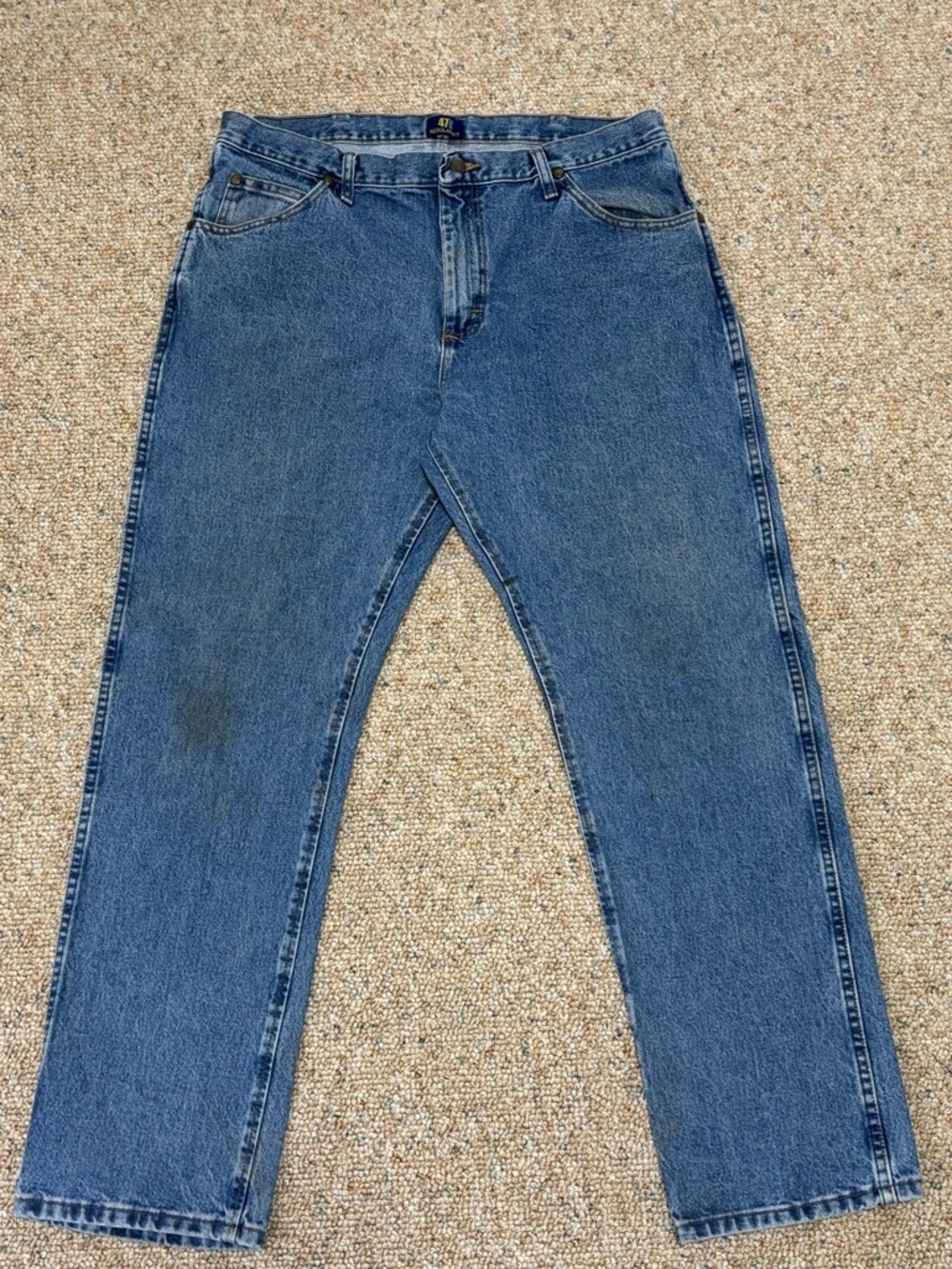 Wrangler 47MWZ Mens Jeans 38x32 Blue Denim Regular Fit Western Cowboy USA Fabric